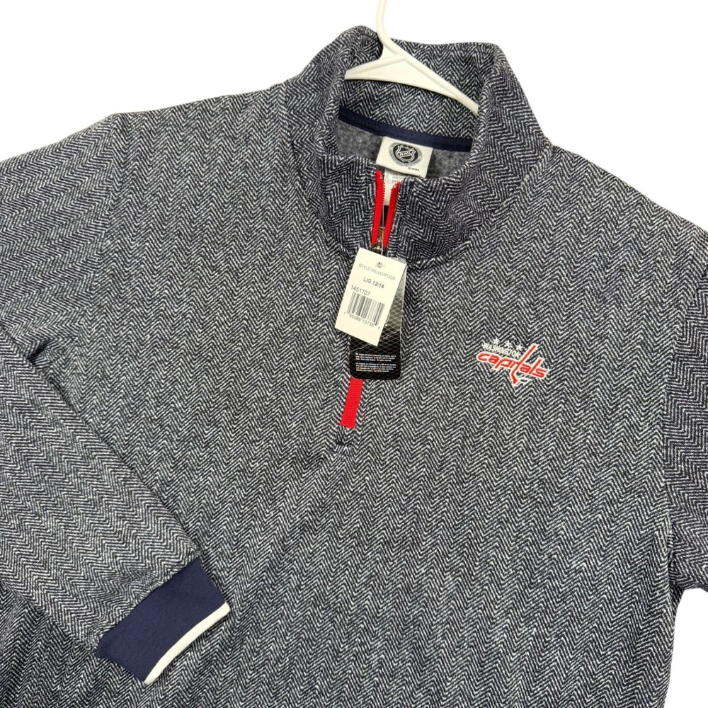 NHL Washington Capitals Pullover Youth L 12/14 Navy Herringbone 1/4 Zip Fleece